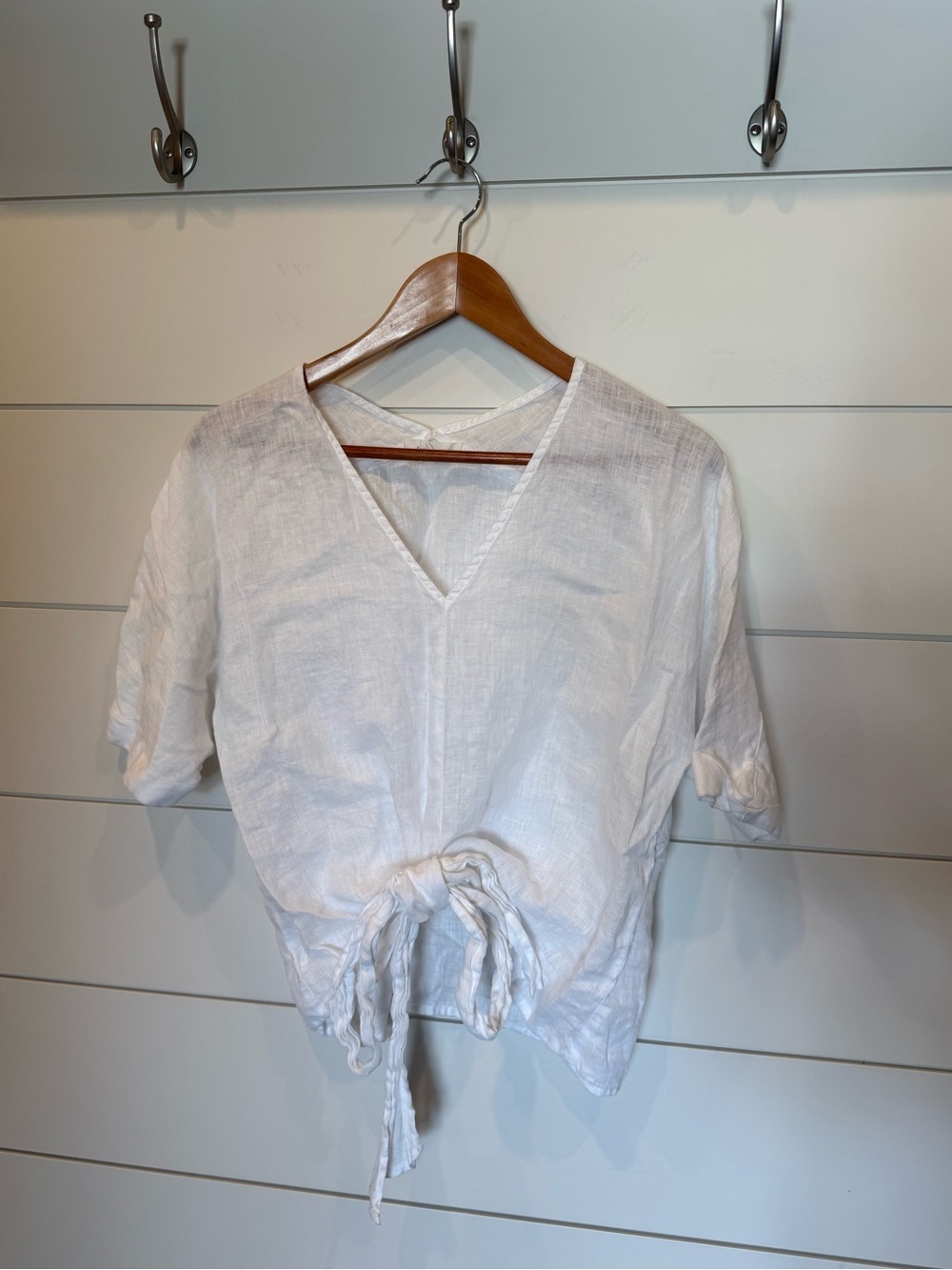 Grade & Gather 100% linen front tie coastal blouse top small
